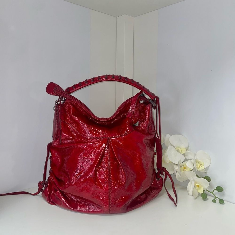 Francesco Biasia Dana Patent Leather Candy Apple Red Hobo Bag